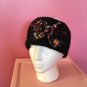 Betsey Johnson Black and Red Knit Headband Hat with Bow